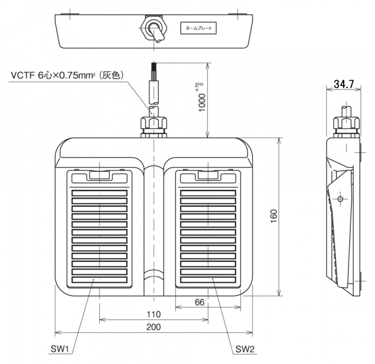 品質は非常に良い <br>国際電業<br>型式:SFE-1-2<br>フットスイッチ 小形 アルミ 汎用タイプ<br>定格 抵抗負荷 :AC250V  5A<br>接点構成:1c×2<br>動作:モーメンタリ<br>コード:VCTF 6芯×0.75mmsup2;×1m<br>動作力 N  :29.4<br>質量 g :1100<br>保護構造:IP30