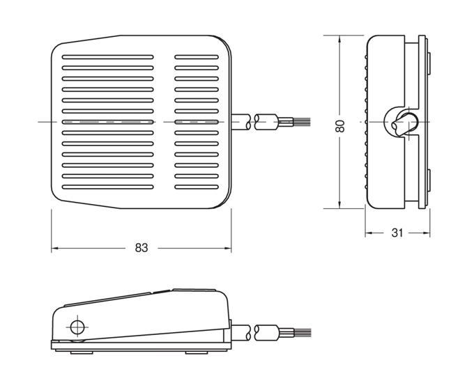 倉庫 <br>国際電業<br>型式:SFZ-1H<br>フットスイッチ 中形 アルミ 汎用タイプ<br>定格 抵抗負荷 :AC250V  6A<br>接点構成:1a<br>動作:オルタネート<br>キャブタイヤコード:VCTF 2芯×0.75mmsup2;×1m<br>動作力 N  :39.2<br>質量 g :430<br>保護構造:IP30